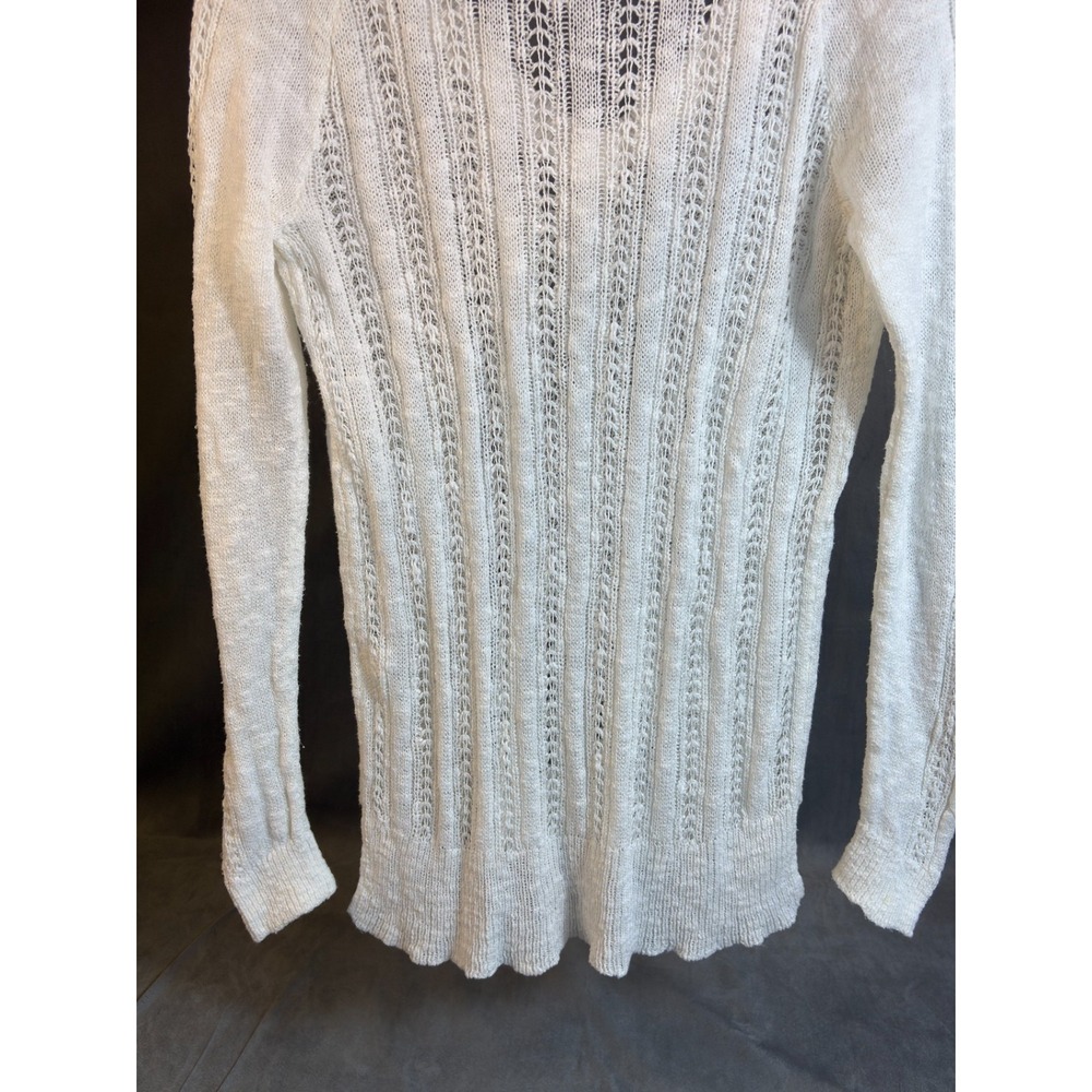 Vtg Y2K Hollister Open Knit Cable White Slim Fit Sweater Top Deep V sz L - Picture 9 of 16